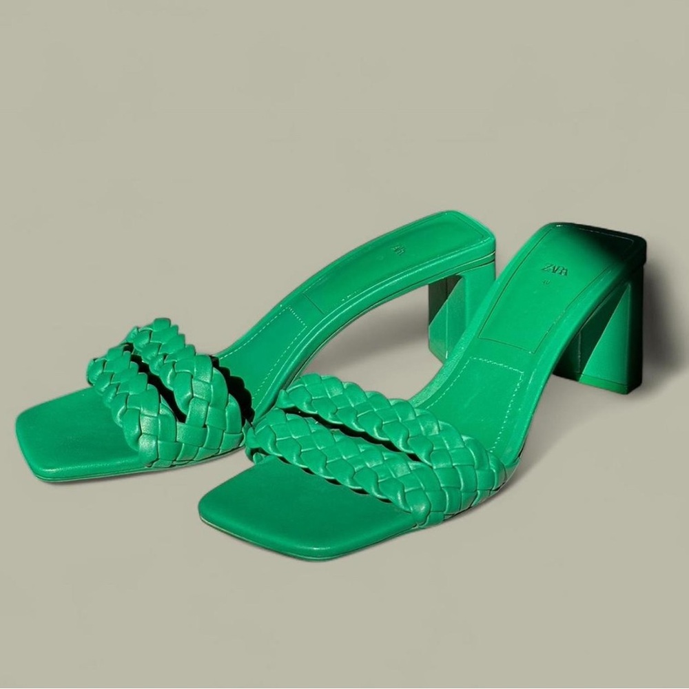 Zara Green Woven Braided Heeled Sandals - Bottega Veneta Inspired